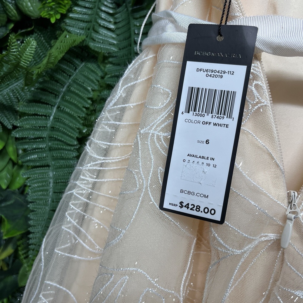 BCBGMAXAZRIA Dress Embroidered 6 Beige Organza Women Midi Gown $428 NWT 1894 - Picture 9 of 14